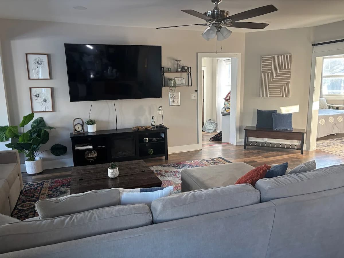 Main living room viewed from behind the sectional