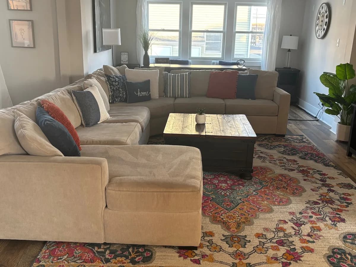 Comfortable sectional and central gathering space