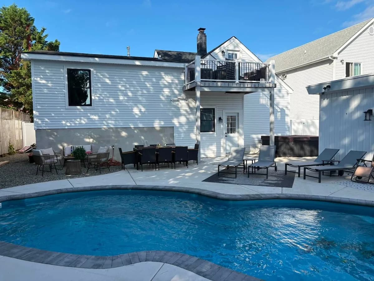 Pool deck with outdoor lounge and entertaining space
