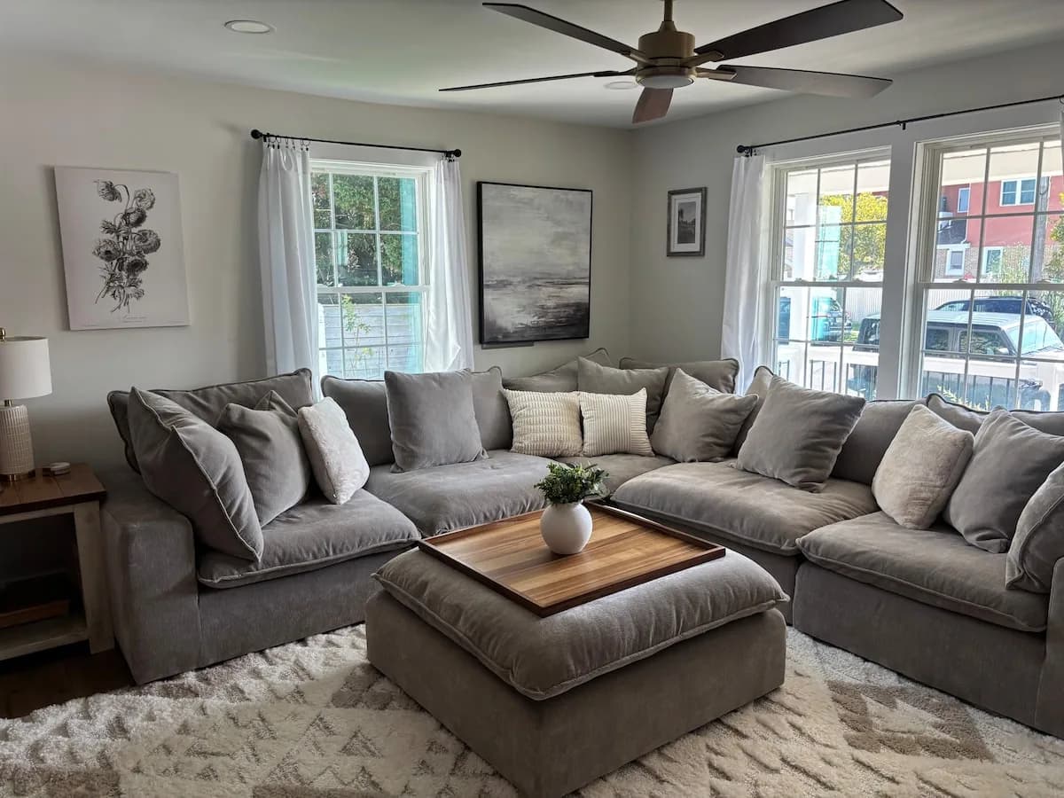 Main sectional arranged for conversation and movie nights