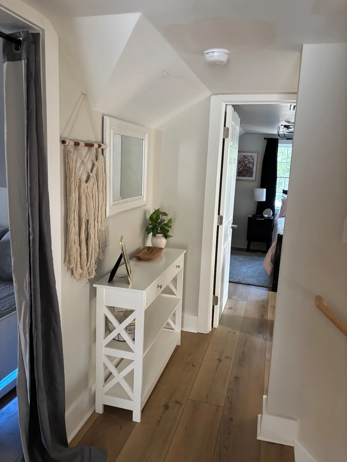 Hallway console and woven wall detail